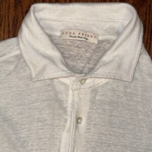 Luca Faloni 100% Linen Short Sleeve Polo Men's Large White Italy Knit